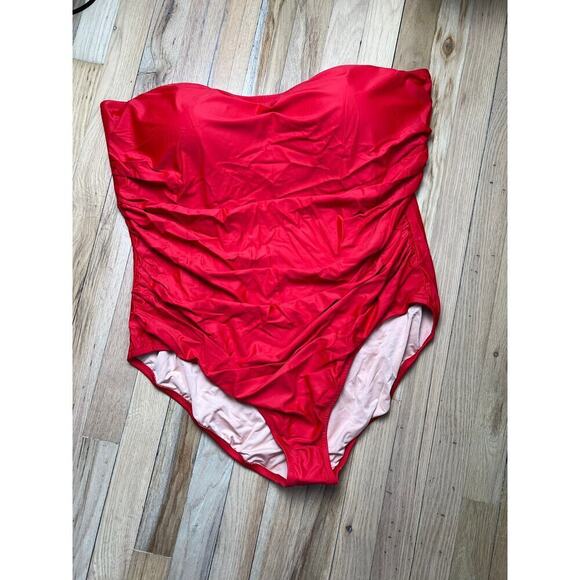 NWT J.Crew Gemma Ruched Bandeau One-Piece Bright Cerise Red Swimsuit Women's 24 - Picture 4 of 13